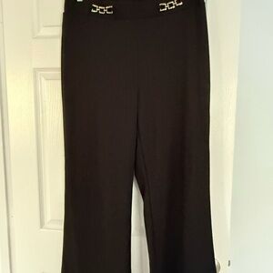 Donna Karan Black Wide Leg Pants with Gold Accents